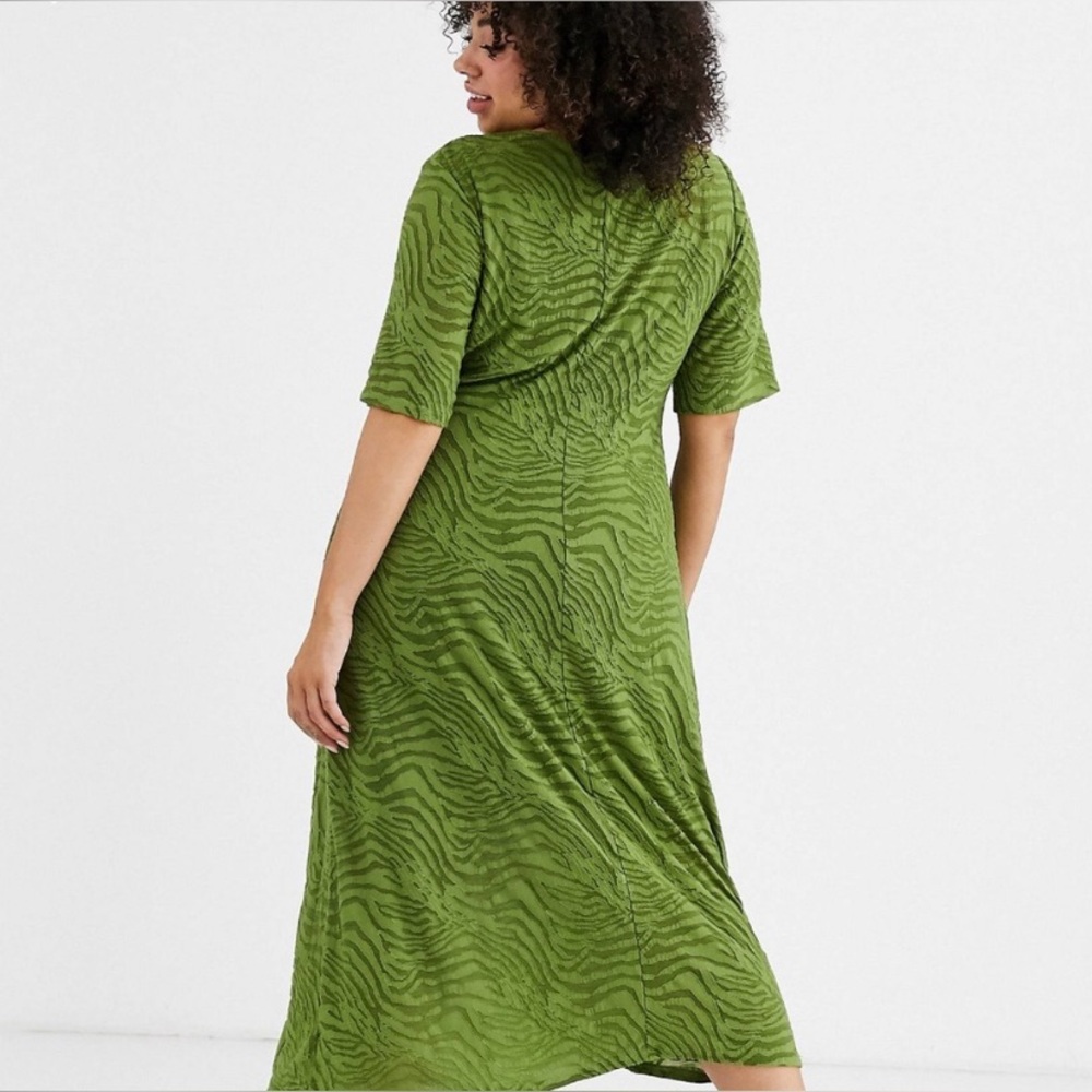 ASOS Curve Zebra Burnout Ruched Midi Dress - Picture 2 of 5